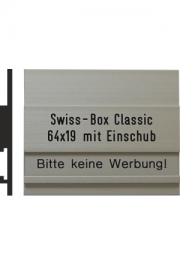 Briefkastenschild Swiss Box, 64x32 mm, mit Schild: Bitte keine Werbung